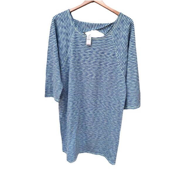 NWT Talbots Striped Mint & Blue Dress Women's Sz Large Cotton Criss-Cross Back - Picture 1 of 8